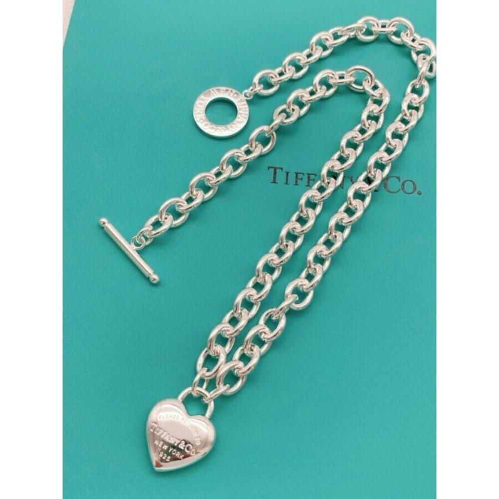 Tiffany Style Silver Smooth Heart Necklace - Picture 5 of 6